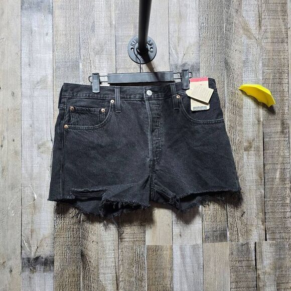 Levis 501 Black High Rise Button Fly Shorts NWT - Picture 1 of 5